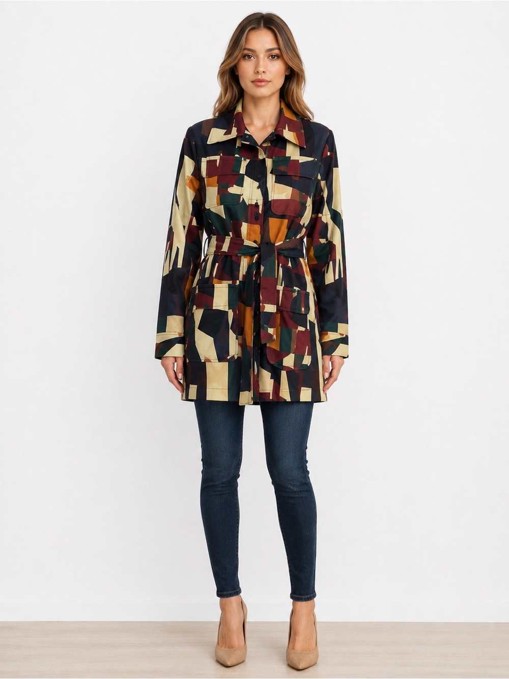 California Jacket Sz Small Abstract Art to Wear Patchwork Pea Coat Blazer Retro